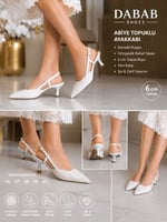 JULIE Kadın Beyaz Dantel Dokulu Sivri Burun 5 cm Topuklu Slingback Ayakkabı