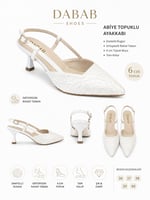 JULIE Kadın Beyaz Dantel Dokulu Sivri Burun 5 cm Topuklu Slingback Ayakkabı