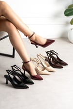 JULIETTE Kadın Bej Rugan Sivri Burun Bilekten Bantlı 7 Cm İnce Topuklu Slingback Ayakkabı