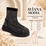 Kadın Siyah Streç Aviana Model Taşlı Detay Poli Taban Bot