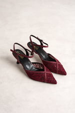 LACEVA Kadın Bordo Dantel Detaylı Sivri Burun 6 cm Topuklu Slingback Ayakkabı