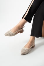 LARENA Kadın Bej Badem Burun Dokulu Slingback Babet Düz Ayakkabı