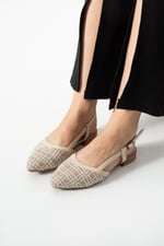 LARENA Kadın Bej Badem Burun Dokulu Slingback Babet Düz Ayakkabı