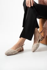 LARENA Kadın Bej Badem Burun Dokulu Slingback Babet Düz Ayakkabı
