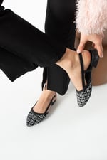 LARENA Kadın Siyah Badem Burun Dokulu Slingback Babet Düz Ayakkabı