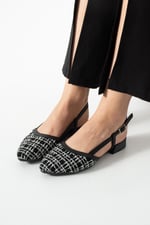 LARENA Kadın Siyah Badem Burun Dokulu Slingback Babet Düz Ayakkabı