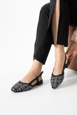 LARENA Kadın Siyah Badem Burun Dokulu Slingback Babet Düz Ayakkabı