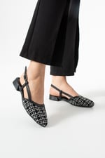 LARENA Kadın Siyah Badem Burun Dokulu Slingback Babet Düz Ayakkabı