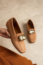 LIRA Taba Taş Detaylı Süet Kadın Loafer