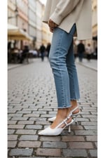 LISA Kadın Beyaz Sivri Burun 7 cm Topuklu Çiçek Dantel Desenli Rugan Slingback Ayakkabı
