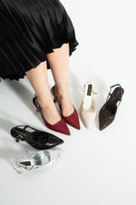 LISA KadınGold Sivri Burun 7 cm Topuklu Çiçek Dantel Desenli Rugan Slingback Ayakkabı