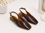 LIVORA Kadın Acı Kahve Kare Burun Tokalı Düz Taban Slingback Casual Babet Ayakkabı
