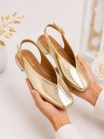 LIVORA Kadın Gold Kare Burun Tokalı Düz Taban Slingback Casual Babet Ayakkabı