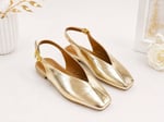 LIVORA Kadın Gold Kare Burun Tokalı Düz Taban Slingback Casual Babet Ayakkabı