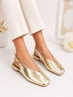 LIVORA Kadın Gold Kare Burun Tokalı Düz Taban Slingback Casual Babet Ayakkabı