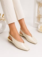 LIVORA Kadın Krem Kare Burun Tokalı Düz Taban Slingback Casual Babet Ayakkabı