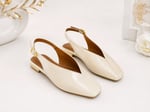 LIVORA Kadın Krem Kare Burun Tokalı Düz Taban Slingback Casual Babet Ayakkabı