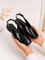LIVORA Kadın Siyah Kare Burun Tokalı Düz Taban Slingback Casual Babet Ayakkabı