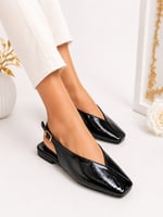 LIVORA Kadın Siyah Kare Burun Tokalı Düz Taban Slingback Casual Babet Ayakkabı