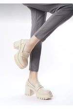 LOFTIA Kadın Bej Chunky Topuklu Loafer