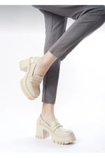 LOFTIA Kadın Bej Chunky Topuklu Loafer