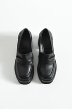 LOFTIA Kadın Siyah Cilt Chunky Topuklu Loafer