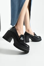 LOFTIA Kadın Siyah Rugan Chunky Topuklu Loafer