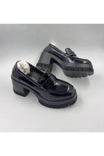 LOFTIA Kadın Siyah Rugan Chunky Topuklu Loafer