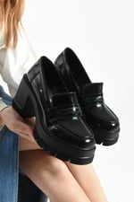 LOFTIA Kadın Siyah Rugan Chunky Topuklu Loafer