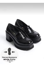 LOFTIA Kadın Siyah Rugan Chunky Topuklu Loafer