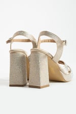 LUMERA Kadın Bej Taşlı 11cm Platform Topuklu Çapraz Bantlı Abiye Sandalet Ayakkabı