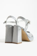 LUMERA Kadın Gümüş Taşlı 11cm Platform Topuklu Çapraz Bantlı Abiye Sandalet Ayakkabı