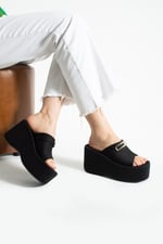 LUNARA Kadın Siyah 10 cm Platform Topuk Tokalı Kalın Taban Terlik Sandalet