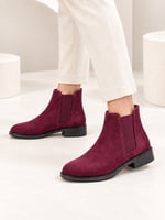 MARAL Kadın Bordo Süet Yuvarlak Burun Lastik Detaylı 3 Cm Topuklu Kaymaz Taban Chelsea Bot Bootie