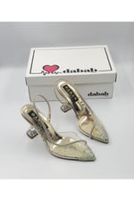 Marry Jow Kadın Gümüş Şeffaf Boncuk Taş İşlemeli Stiletto Topuklu Ayakkabı