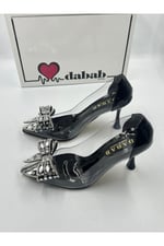 Marry Kadın Siyah Şeffaf Rugan Taş Fiyonk Detaylı Stiletto Ayakkabı
