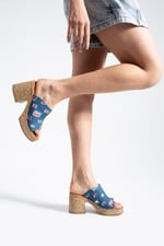 NALERA Kadın Mavi Platform Taban 9 cm Kalın Topuklu Denim Terlik Sandalet