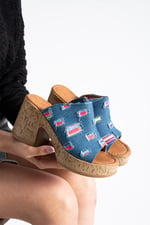 NALERA Kadın Mavi Platform Taban 9 cm Kalın Topuklu Denim Terlik Sandalet