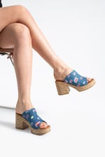 NALERA Kadın Mavi Platform Taban 9 cm Kalın Topuklu Denim Terlik Sandalet