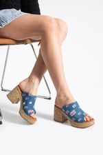 NALERA Kadın Mavi Platform Taban 9 cm Kalın Topuklu Denim Terlik Sandalet