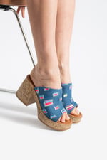 NALERA Kadın Mavi Platform Taban 9 cm Kalın Topuklu Denim Terlik Sandalet