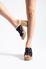 NALERA Kadın Siyah Platform Taban 9 cm Kalın Topuklu Denim Terlik Sandalet