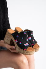 NALERA Kadın Siyah Platform Taban 9 cm Kalın Topuklu Denim Terlik Sandalet