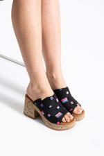 NALERA Kadın Siyah Platform Taban 9 cm Kalın Topuklu Denim Terlik Sandalet
