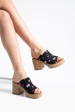 NALERA Kadın Siyah Platform Taban 9 cm Kalın Topuklu Denim Terlik Sandalet