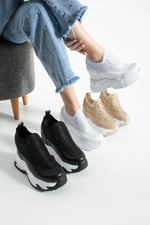 OLIVIA Beyaz Taş Detaylı 10 cm Gizli Topuk Platform Slip-On Sneaker Ayakkabı