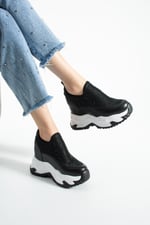 OLIVIA Siyah Taş Detaylı 10 cm Gizli Topuk Platform Slip-On Sneaker Ayakkabı