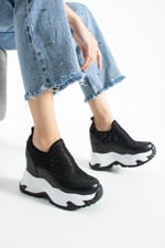 OLIVIA Siyah Taş Detaylı 10 cm Gizli Topuk Platform Slip-On Sneaker Ayakkabı