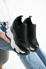 OLIVIA Siyah Taş Detaylı 10 cm Gizli Topuk Platform Slip-On Sneaker Ayakkabı