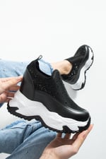 OLIVIA Siyah Taş Detaylı 10 cm Gizli Topuk Platform Slip-On Sneaker Ayakkabı